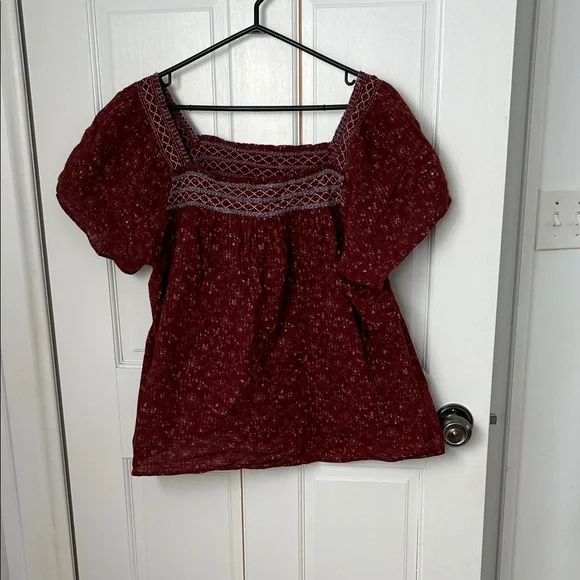 Madewell Burgundy Embroidered Square-Neck Blouse - Picture 3 of 6